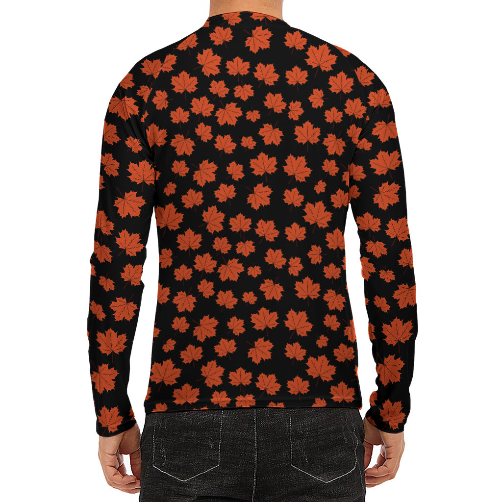 Orange Maple Leaves Pattern Print Men's Long Sleeve Rash Guard