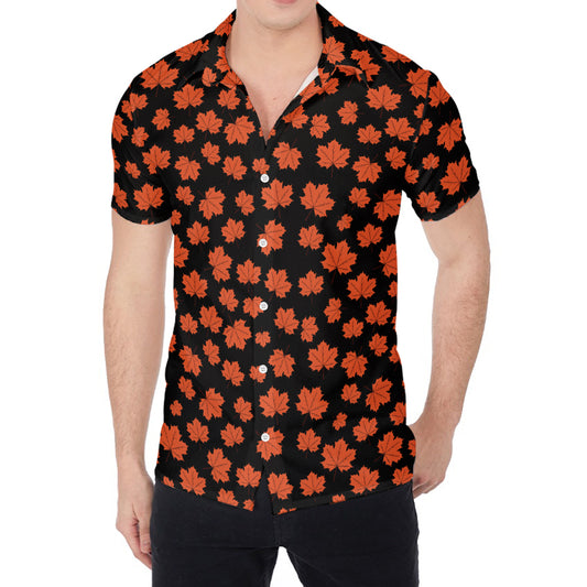 Orange Maple Leaves Pattern Print Men's Shirt