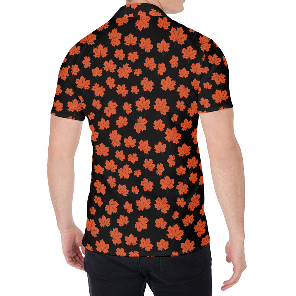Orange Maple Leaves Pattern Print Men's Shirt