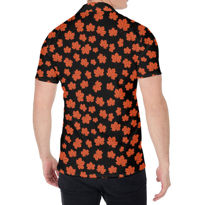 Orange Maple Leaves Pattern Print Men's Shirt