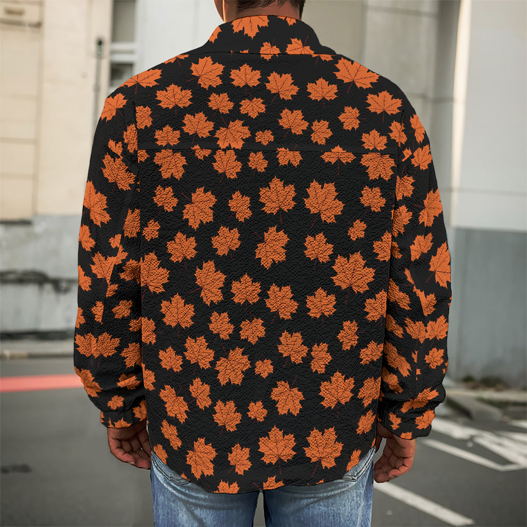 Orange Maple Leaves Pattern Print Men's Shirt Jacket