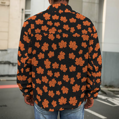 Orange Maple Leaves Pattern Print Men's Shirt Jacket