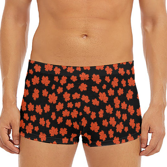 Orange Maple Leaves Pattern Print Men's Short Boxer Briefs