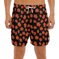 Orange Maple Leaves Pattern Print Men's Split Running Shorts