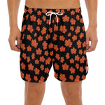 Orange Maple Leaves Pattern Print Men's Split Running Shorts