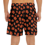 Orange Maple Leaves Pattern Print Men's Split Running Shorts