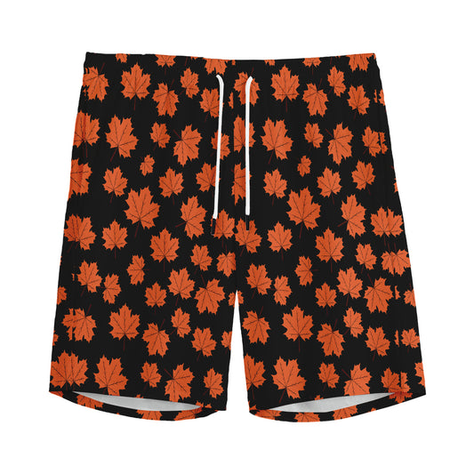 Orange Maple Leaves Pattern Print Men's Sports Shorts