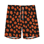 Orange Maple Leaves Pattern Print Men's Sports Shorts