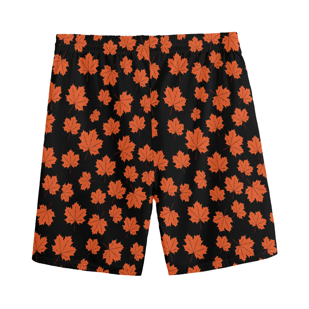 Orange Maple Leaves Pattern Print Men's Sports Shorts