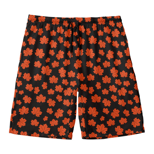 Orange Maple Leaves Pattern Print Men's Swim Trunks