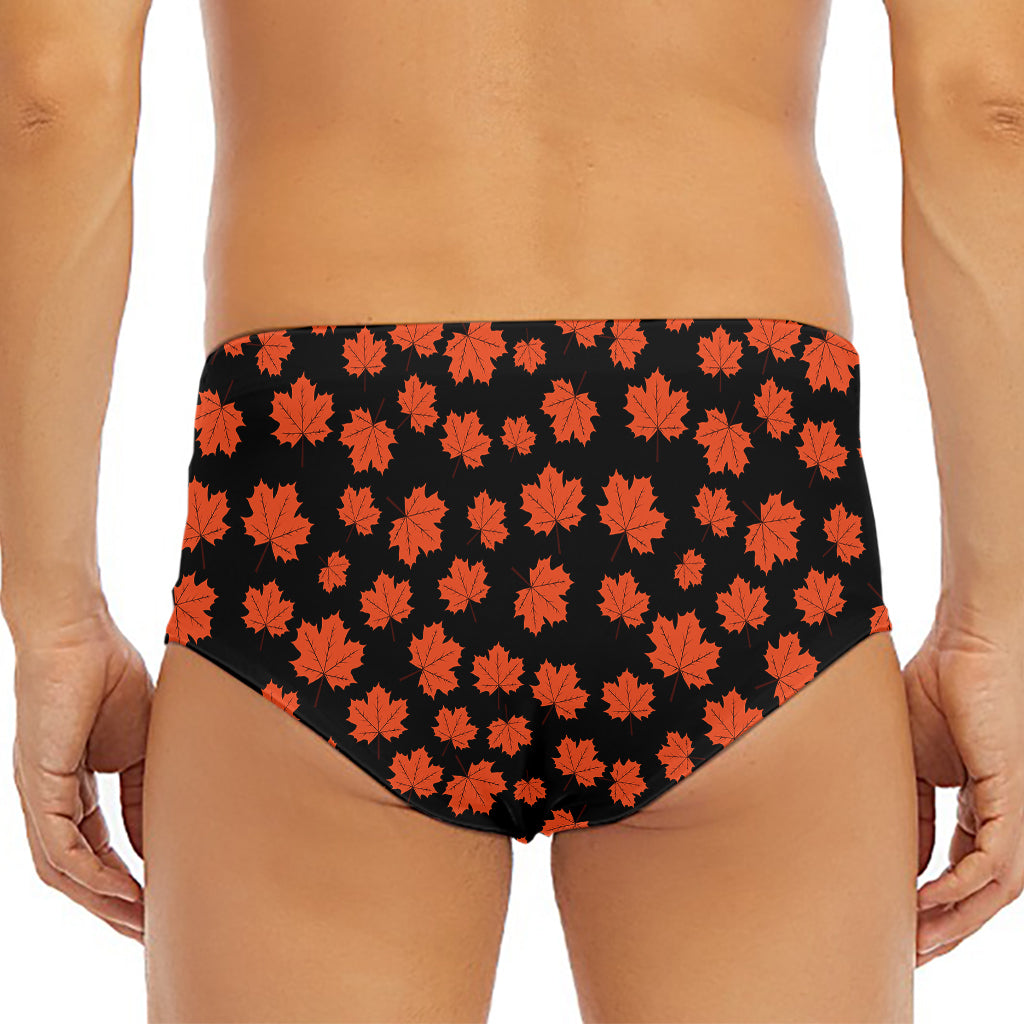Orange Maple Leaves Pattern Print Men's Triangle Swim Briefs