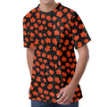 Orange Maple Leaves Pattern Print Men's Velvet T-Shirt