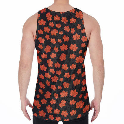 Orange Maple Leaves Pattern Print Men's Velvet Tank Top