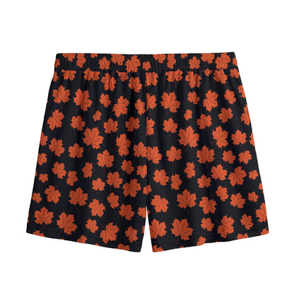Orange Maple Leaves Pattern Print Mesh Shorts