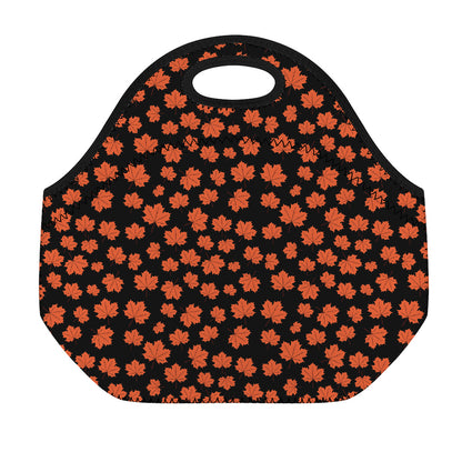 Orange Maple Leaves Pattern Print Neoprene Lunch Bag