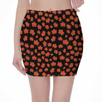 Orange Maple Leaves Pattern Print Pencil Mini Skirt