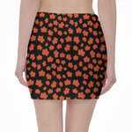 Orange Maple Leaves Pattern Print Pencil Mini Skirt