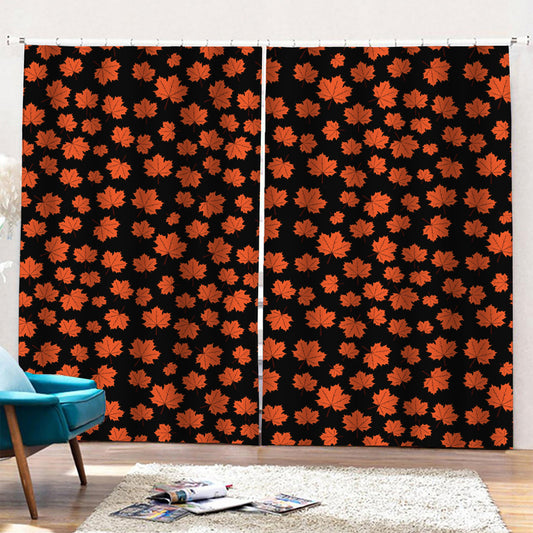 Orange Maple Leaves Pattern Print Pencil Pleat Curtains