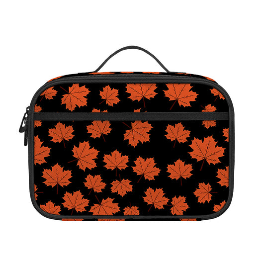Orange Maple Leaves Pattern Print Portable Lunch Bag