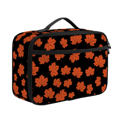 Orange Maple Leaves Pattern Print Portable Lunch Bag