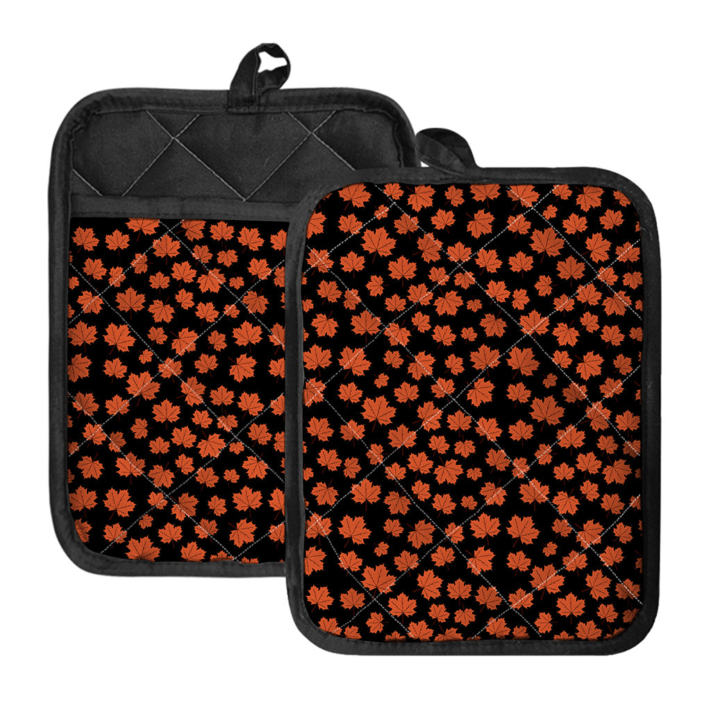 Orange Maple Leaves Pattern Print Pot Holders With Pocket