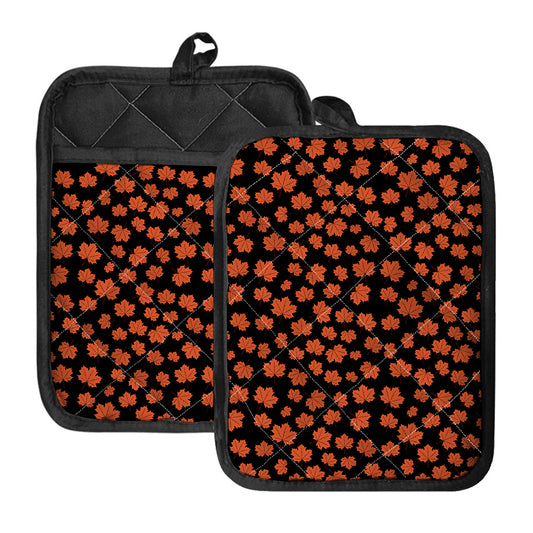 Orange Maple Leaves Pattern Print Pot Holders With Pocket