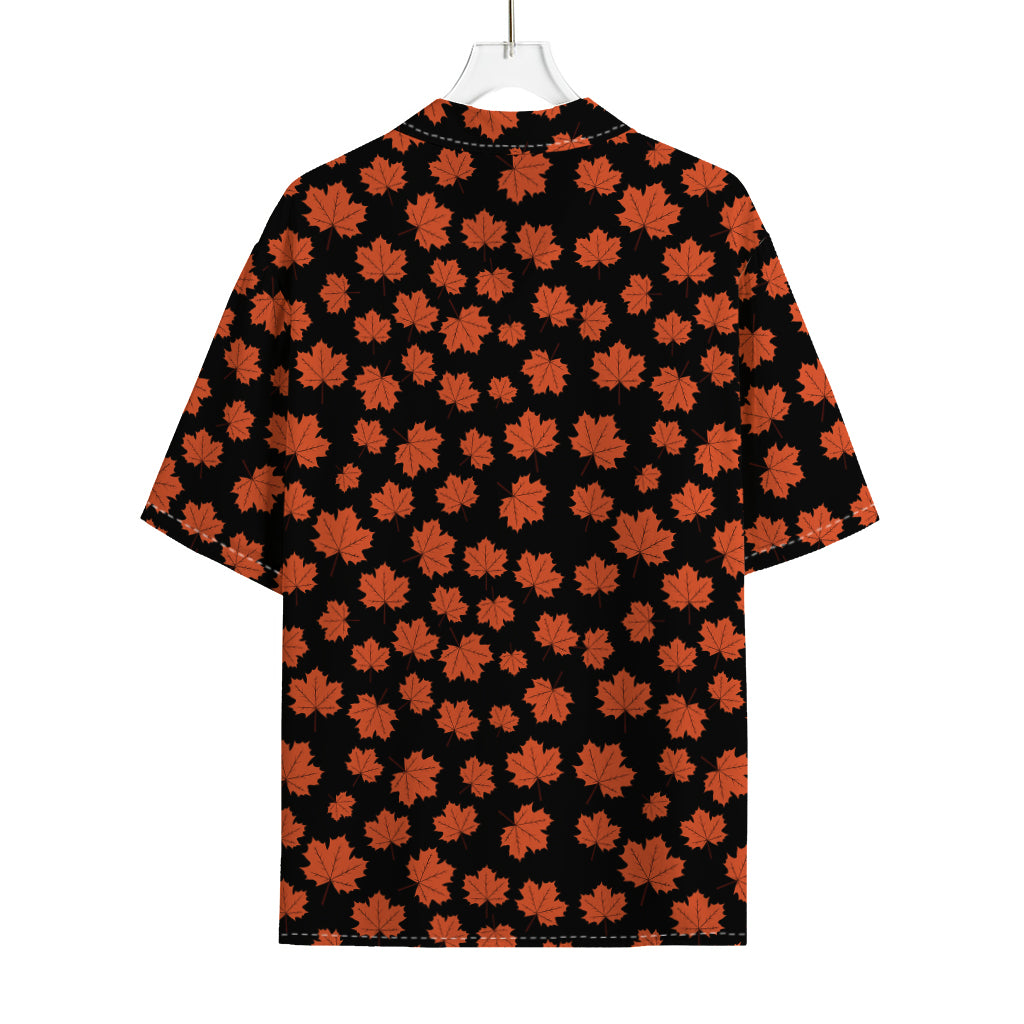 Orange Maple Leaves Pattern Print Rayon Hawaiian Shirt