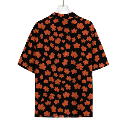 Orange Maple Leaves Pattern Print Rayon Hawaiian Shirt