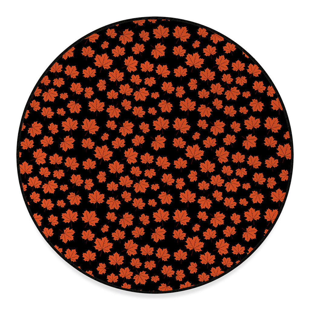 Orange Maple Leaves Pattern Print Round Floor Mat