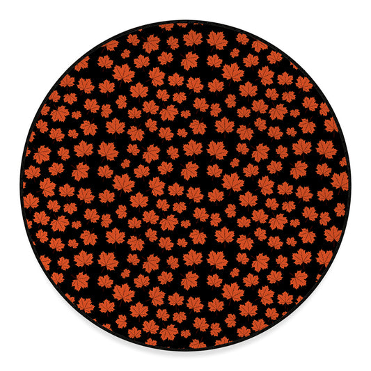 Orange Maple Leaves Pattern Print Round Floor Mat