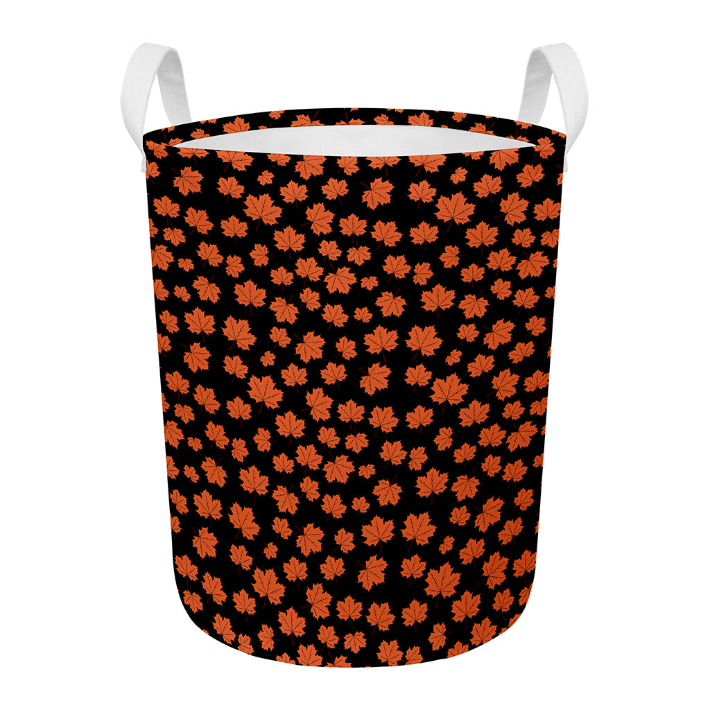 Orange Maple Leaves Pattern Print Round Laundry Basket