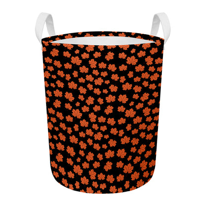 Orange Maple Leaves Pattern Print Round Laundry Basket