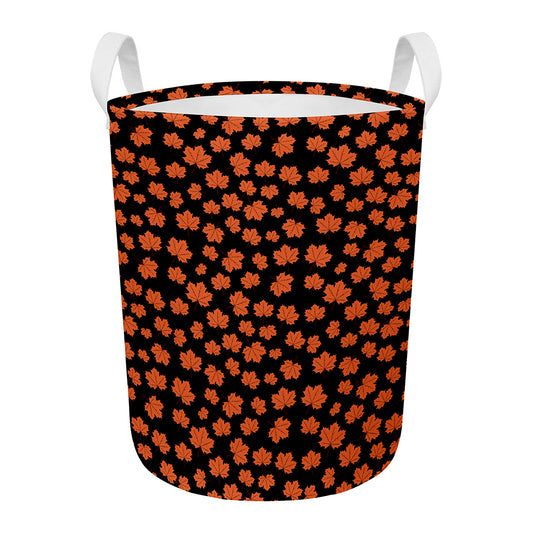 Orange Maple Leaves Pattern Print Round Laundry Basket