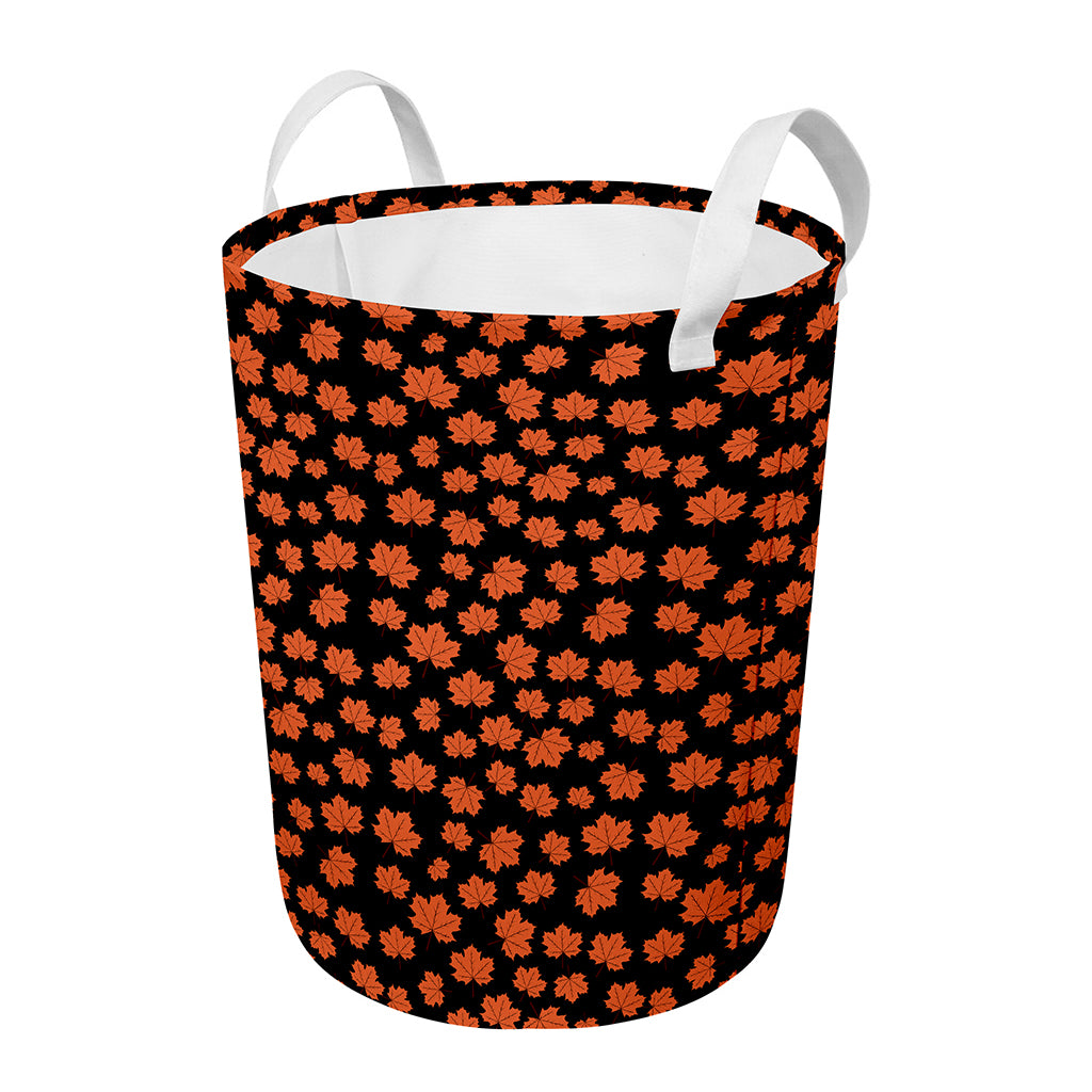 Orange Maple Leaves Pattern Print Round Laundry Basket