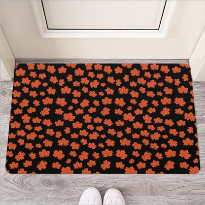 Orange Maple Leaves Pattern Print Rubber Doormat