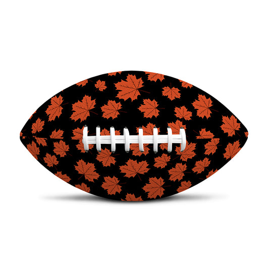 Orange Maple Leaves Pattern Print Rugby Ball