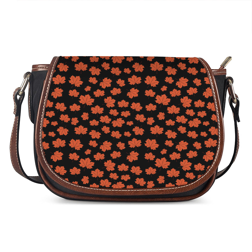Orange Maple Leaves Pattern Print Saddle Bag