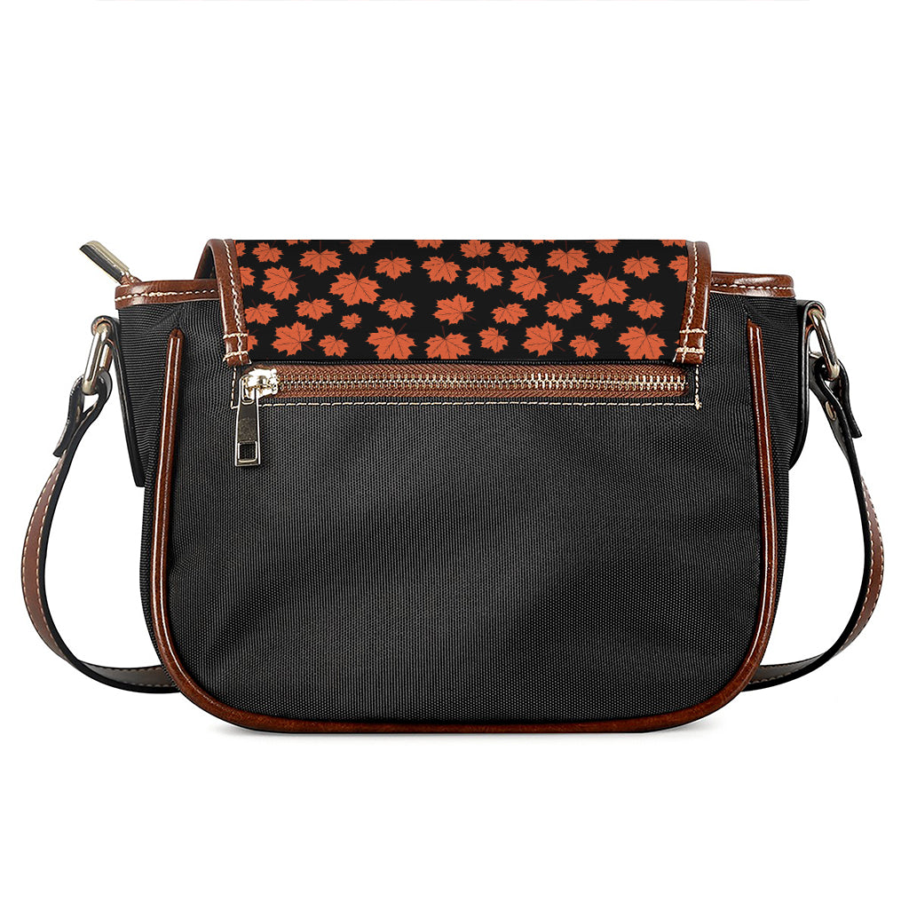 Orange Maple Leaves Pattern Print Saddle Bag