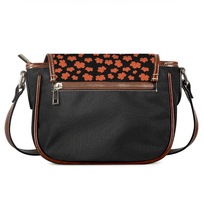 Orange Maple Leaves Pattern Print Saddle Bag