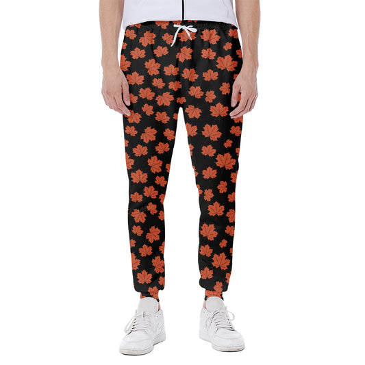 Orange Maple Leaves Pattern Print Scuba Joggers