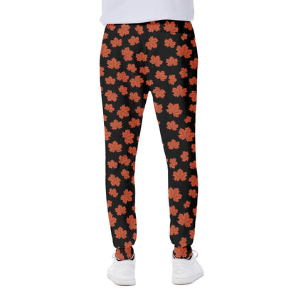 Orange Maple Leaves Pattern Print Scuba Joggers