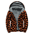 Orange Maple Leaves Pattern Print Sherpa Lined Zip Up Hoodie