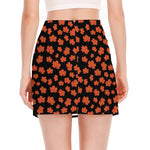 Orange Maple Leaves Pattern Print Side Slit Mini Skirt