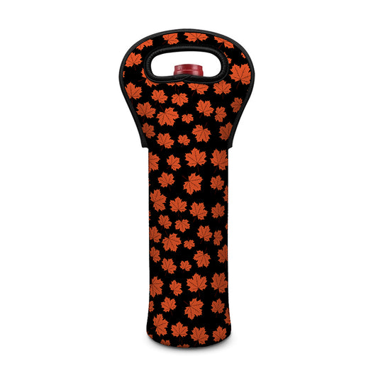 Orange Maple Leaves Pattern Print Single Neoprene Wine Tote