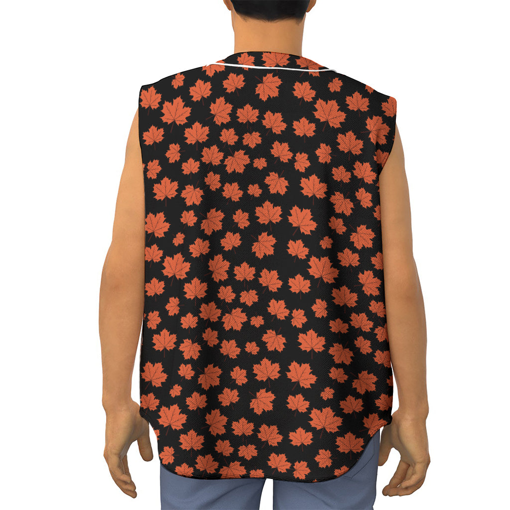 Orange Maple Leaves Pattern Print Sleeveless Baseball Jersey