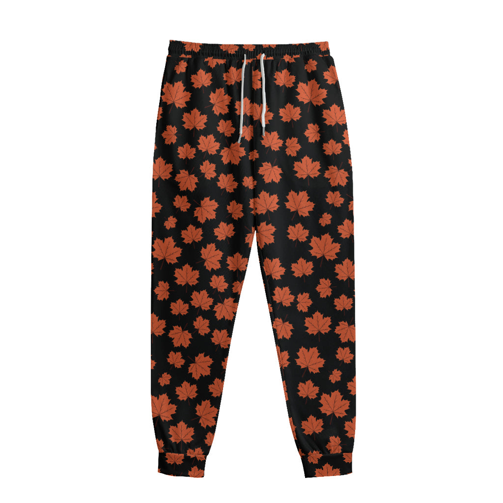 Orange Maple Leaves Pattern Print Sweatpants
