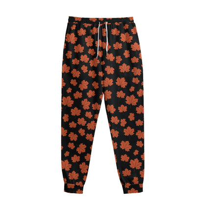 Orange Maple Leaves Pattern Print Sweatpants