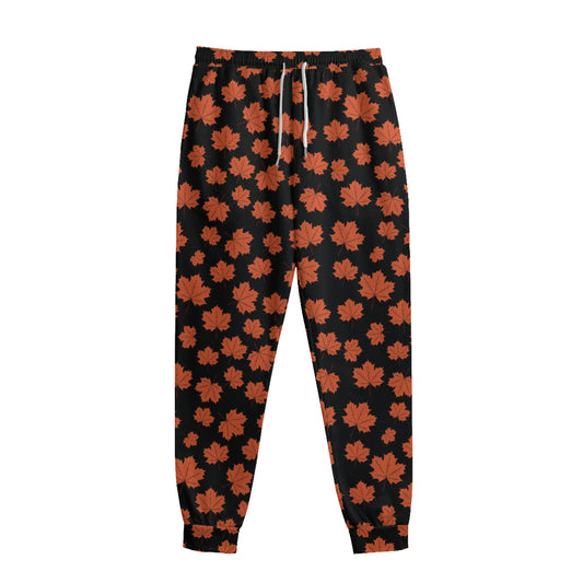Orange Maple Leaves Pattern Print Sweatpants