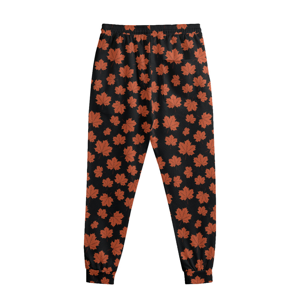 Orange Maple Leaves Pattern Print Sweatpants