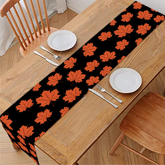 Orange Maple Leaves Pattern Print Table Runner